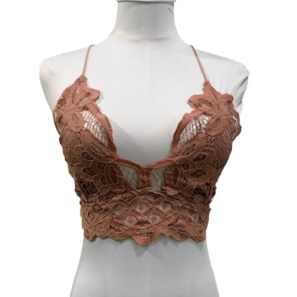 Free People Adella Bralette Copper Rusty Rose Small Coquette Festival Romantic